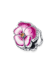 Pink Pansy Flower Charm - Sterling silver