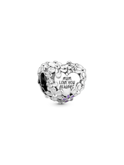 Mom Daisy Heart Charm - Sterling silver