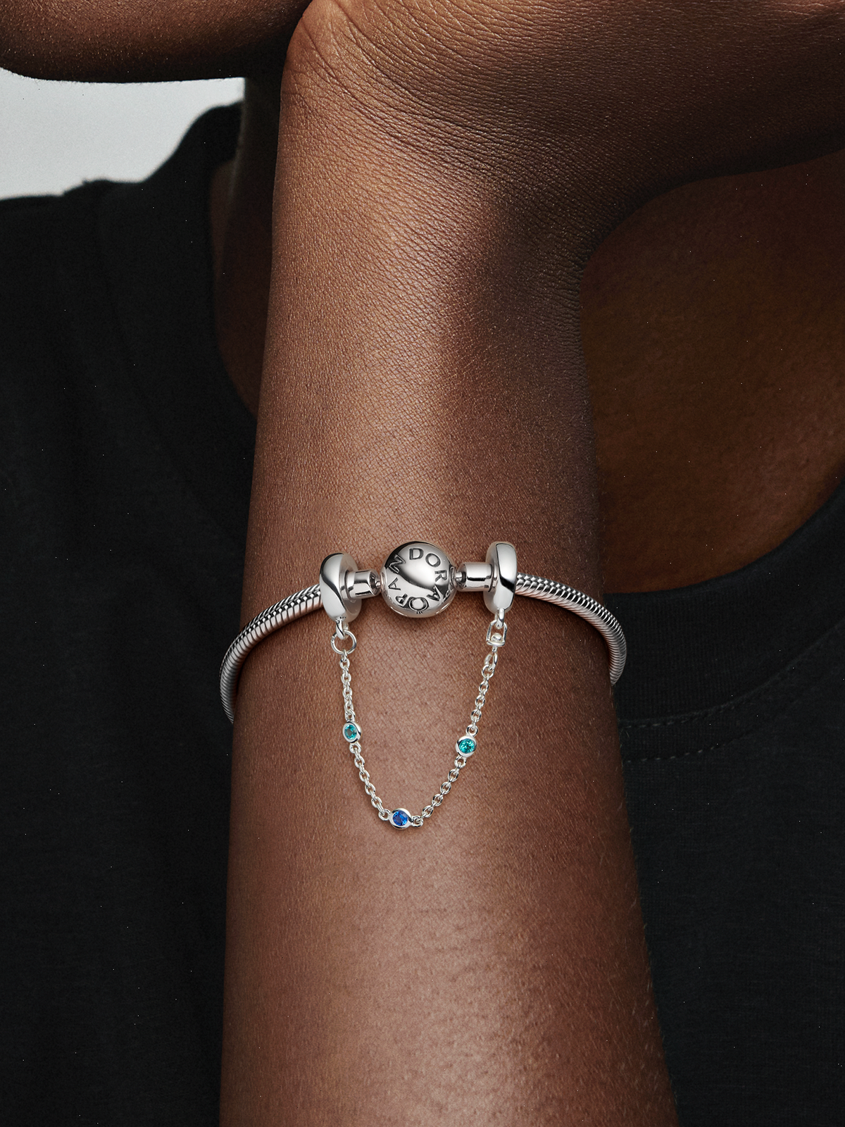 Triple Blue Stone Safety Chain - Sterling silver