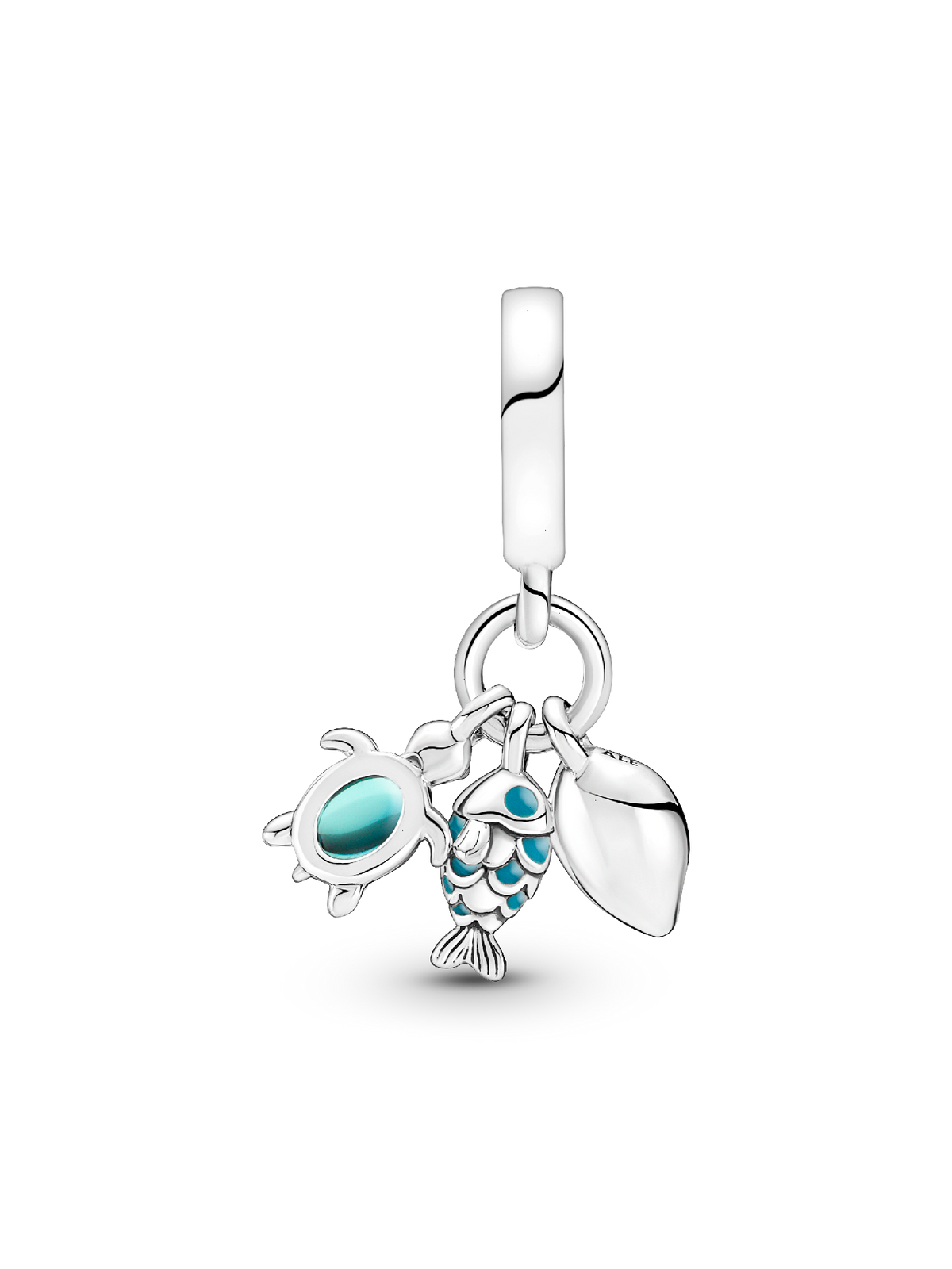 Fish, Sea Turtle & Conch Triple Dangle Charm - Sterling silver