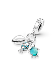 Fish, Sea Turtle & Conch Triple Dangle Charm - Sterling silver