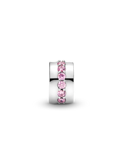 Pink Sparkling Row Clip Charm - Sterling silver