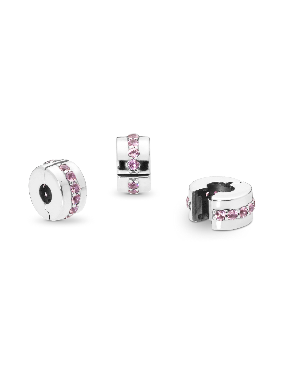 Pink Sparkling Row Clip Charm - Sterling silver