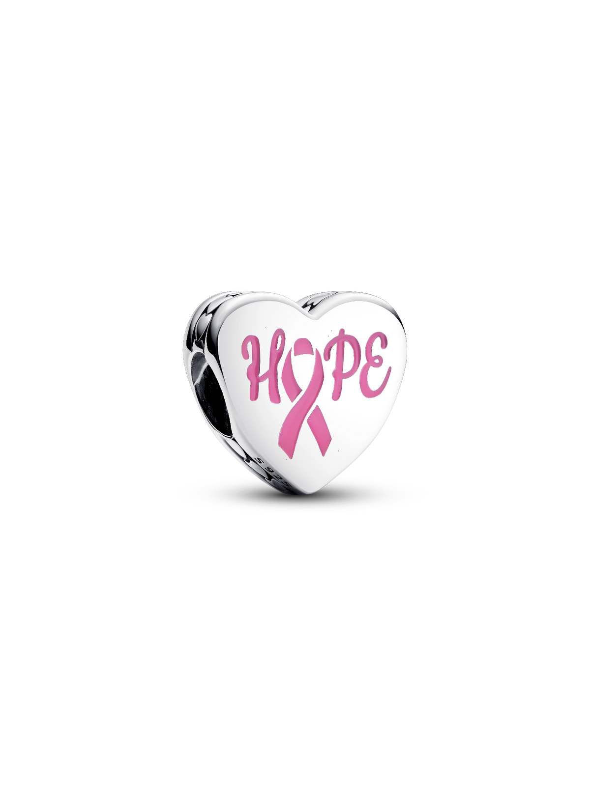 Hope heart sterling silver charm with pink enamel - Sterling silver
