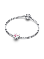 Hope heart sterling silver charm with pink enamel - Sterling silver