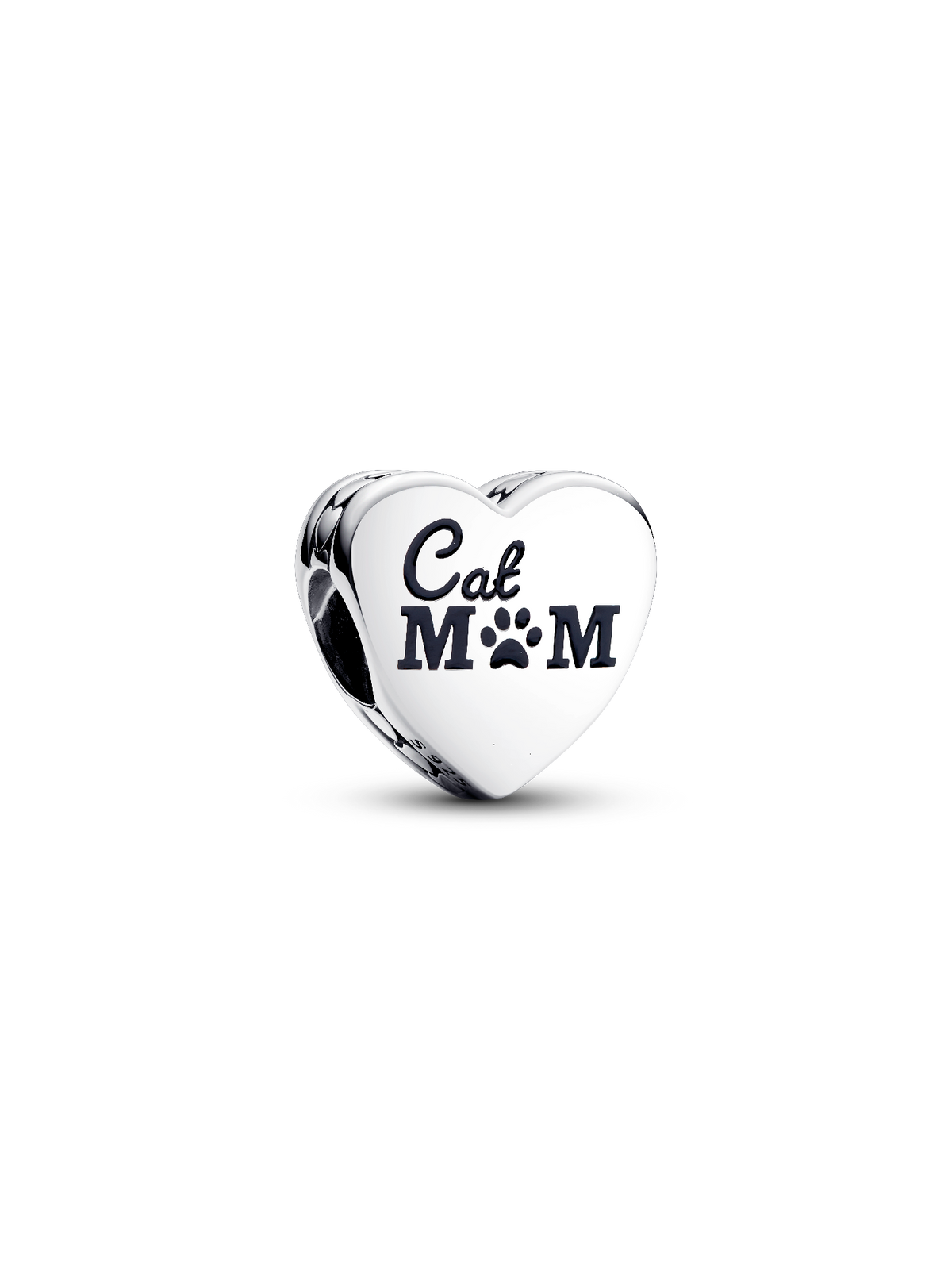 Engravable Cat Mom Heart Charm - Sterling silver