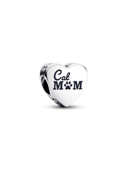 Engravable Cat Mom Heart Charm - Sterling silver