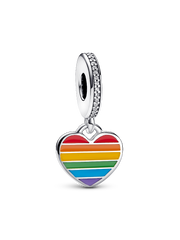Pride Rainbow Heart Dangle Charm - Sterling silver