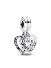 Puzzle Piece Hearts Splittable Friendship Dangle Charm - Sterling silver
