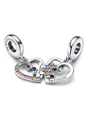 Puzzle Piece Hearts Splittable Friendship Dangle Charm - Sterling silver