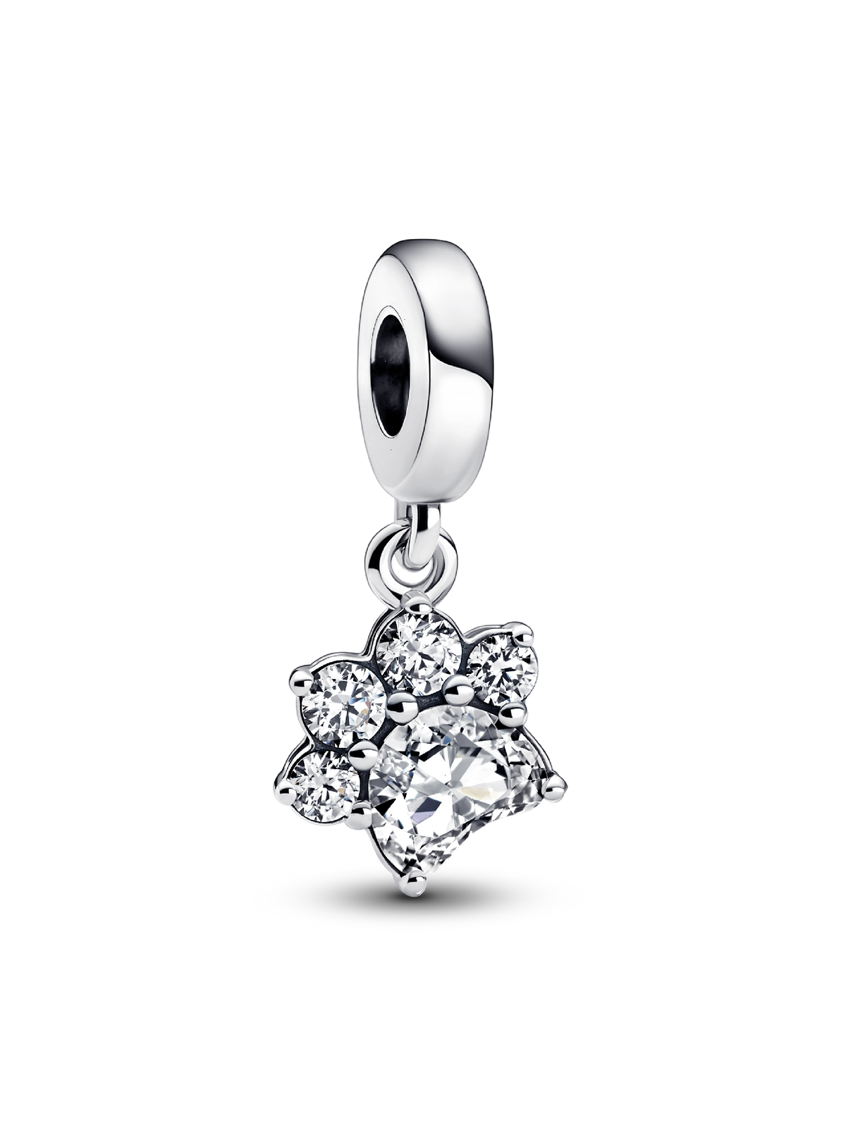 Sparkling Pet Paw Print Dangle Charm - Sterling silver