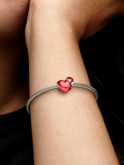 FINAL SALE - Metallic Red Christmas Heart Charm - Sterling silver