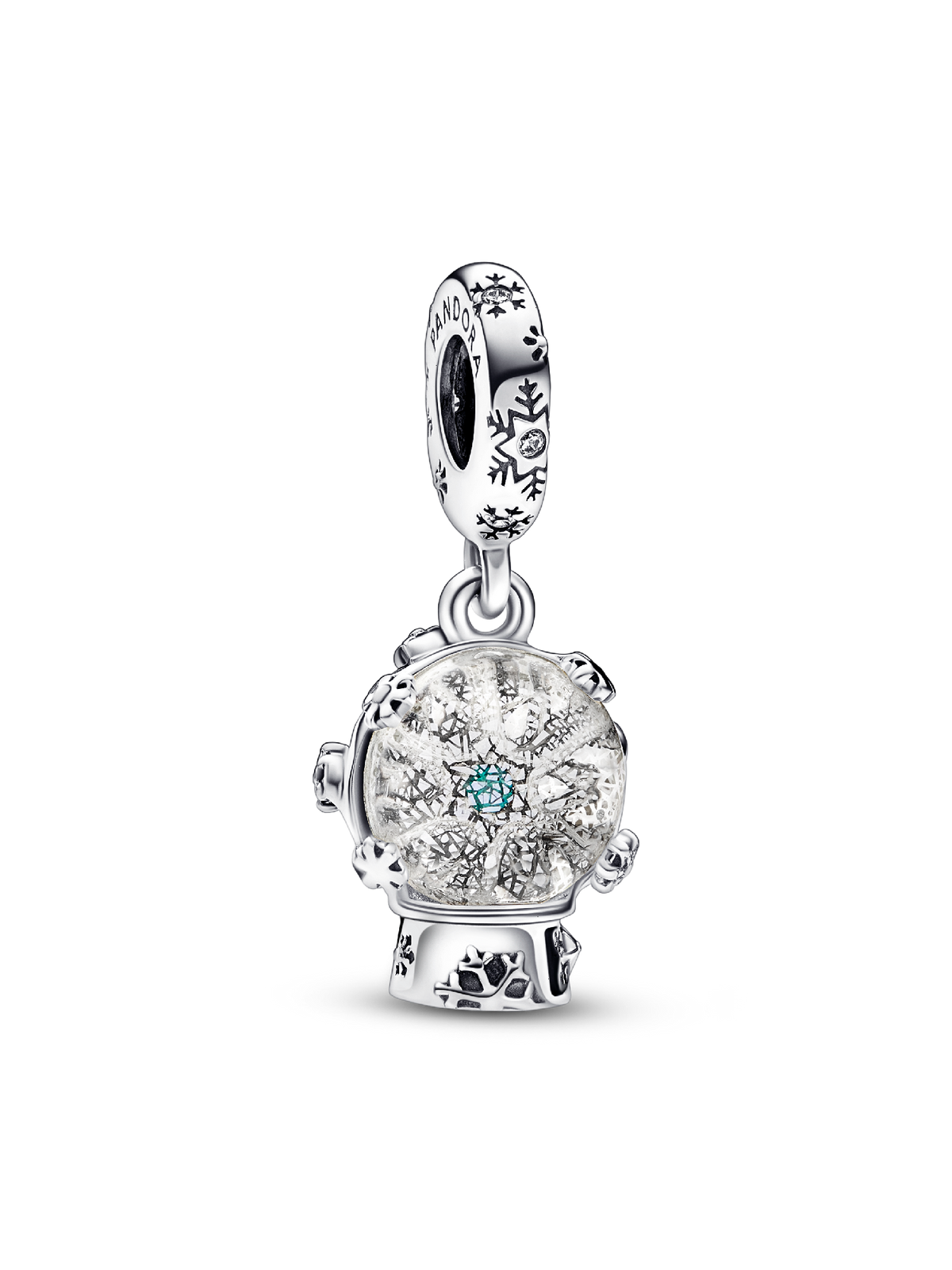 Snowflake Snow Globe Dangle Charm - Sterling silver