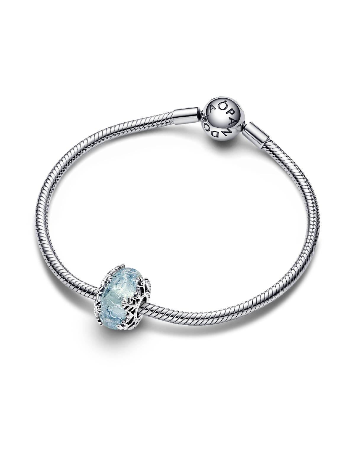 Winter Blue Snowflake Murano Charm - Sterling silver