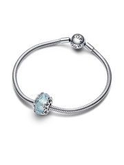 Winter Blue Snowflake Murano Charm - Sterling silver