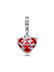 Disney Mickey & Minnie Mouse Kiss Red Murano Glass Dangle Charm - Sterling silver