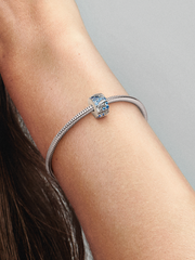 Curved Feather & Pavé Clip Charm - Sterling silver