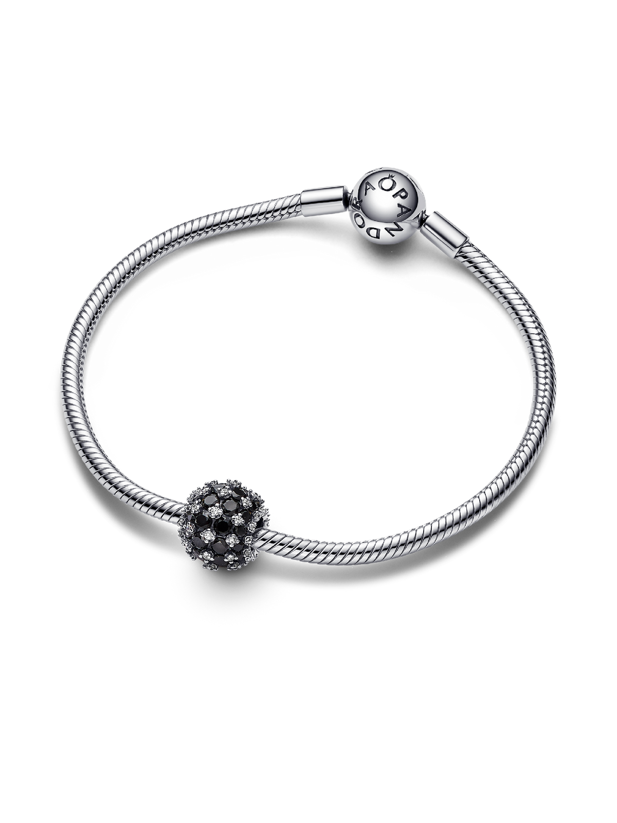 Sparkling Pavé Round Black Charm - Sterling silver