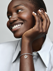 Pearlescent White Heart Double Dangle Charm - Sterling silver