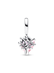 Pink Family Tree & Heart Dangle Charm - Sterling silver