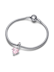 Pink Family Tree & Heart Dangle Charm - Sterling silver