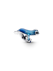 Metallic Blue Gecko Charm - Sterling silver