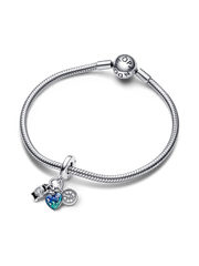 Camera, Heart & Compass Triple Dangle Charm - Sterling silver