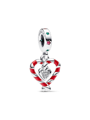 Double Candy Cane Heart Christmas Dangle Charm - Sterling silver