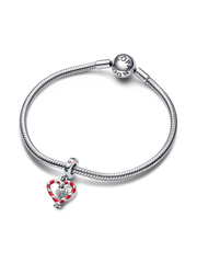 Double Candy Cane Heart Christmas Dangle Charm - Sterling silver