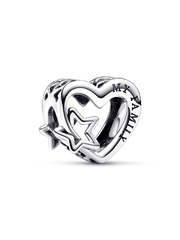 Openwork Family Heart & Star Charm - Sterling silver