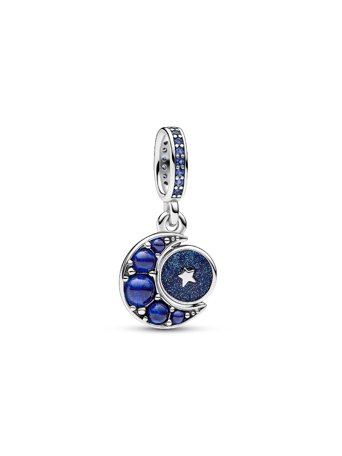 Sparkling Moon Spinning Dangle Charm - Sterling silver