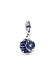 Sparkling Moon Spinning Dangle Charm - Sterling silver