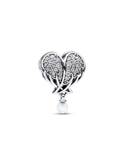 FINAL SALE - Sparkling Angel Wings & Heart Charm - Sterling silver