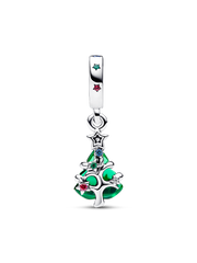 Sparkling Christmas Tree Dangle Charm - Sterling silver