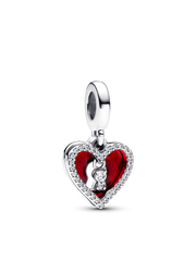 Red Heart & Keyhole Double Dangle Charm - Sterling silver