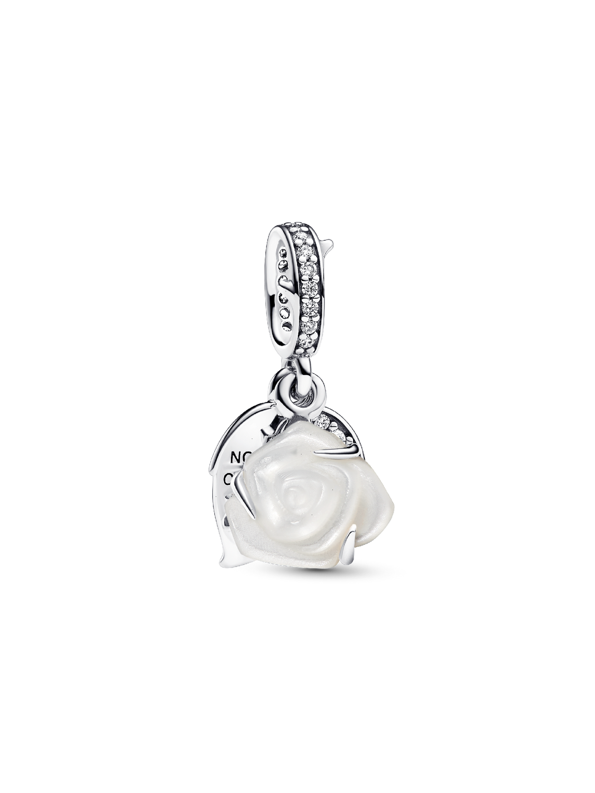 White Rose in Bloom Double Dangle Charm - Sterling silver