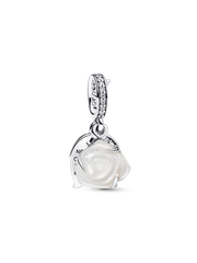 White Rose in Bloom Double Dangle Charm - Sterling silver