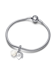 White Rose in Bloom Double Dangle Charm - Sterling silver