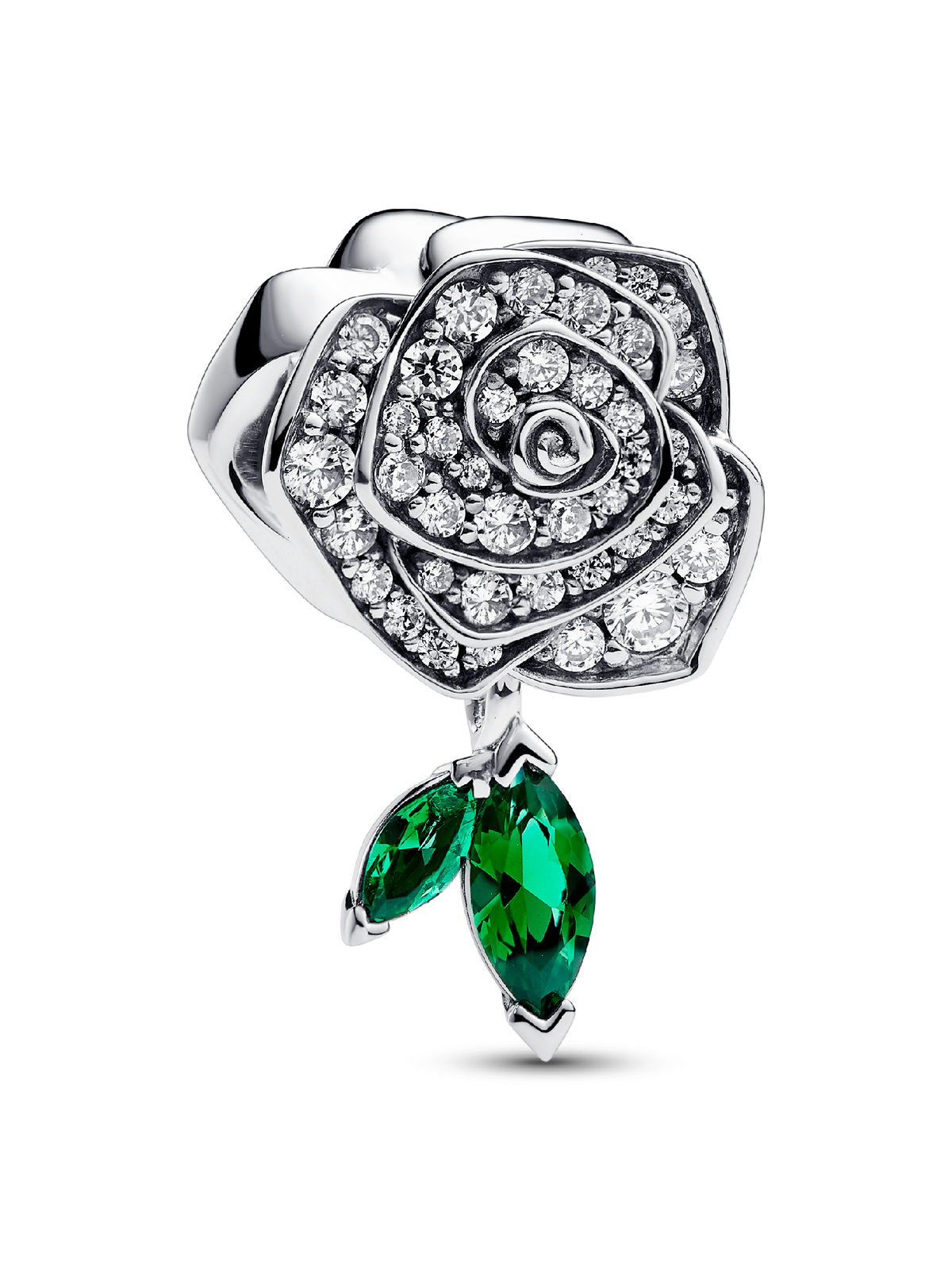 Sparkling Rose in Bloom Charm - Sterling silver