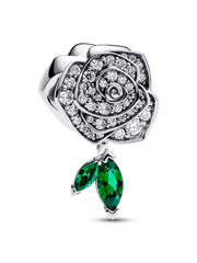 Sparkling Rose in Bloom Charm - Sterling silver