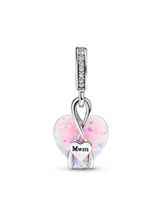 Mom Opalescent Heart Dangle Charm - Sterling silver