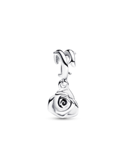 Rose in Bloom Dangle Charm - Sterling silver