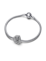 FINAL SALE - Sparkling Rose in Bloom Oversized Charm - Sterling silver