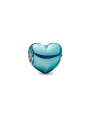 Metallic Sky Blue Heart Charm - Sterling silver