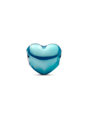 Metallic Sky Blue Heart Charm - Sterling silver