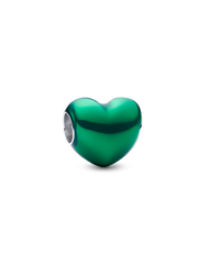 Metallic Green Heart Charm - Sterling silver