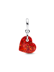 FINAL SALE - Opalescent Red Heart Dangle Charm - Sterling silver