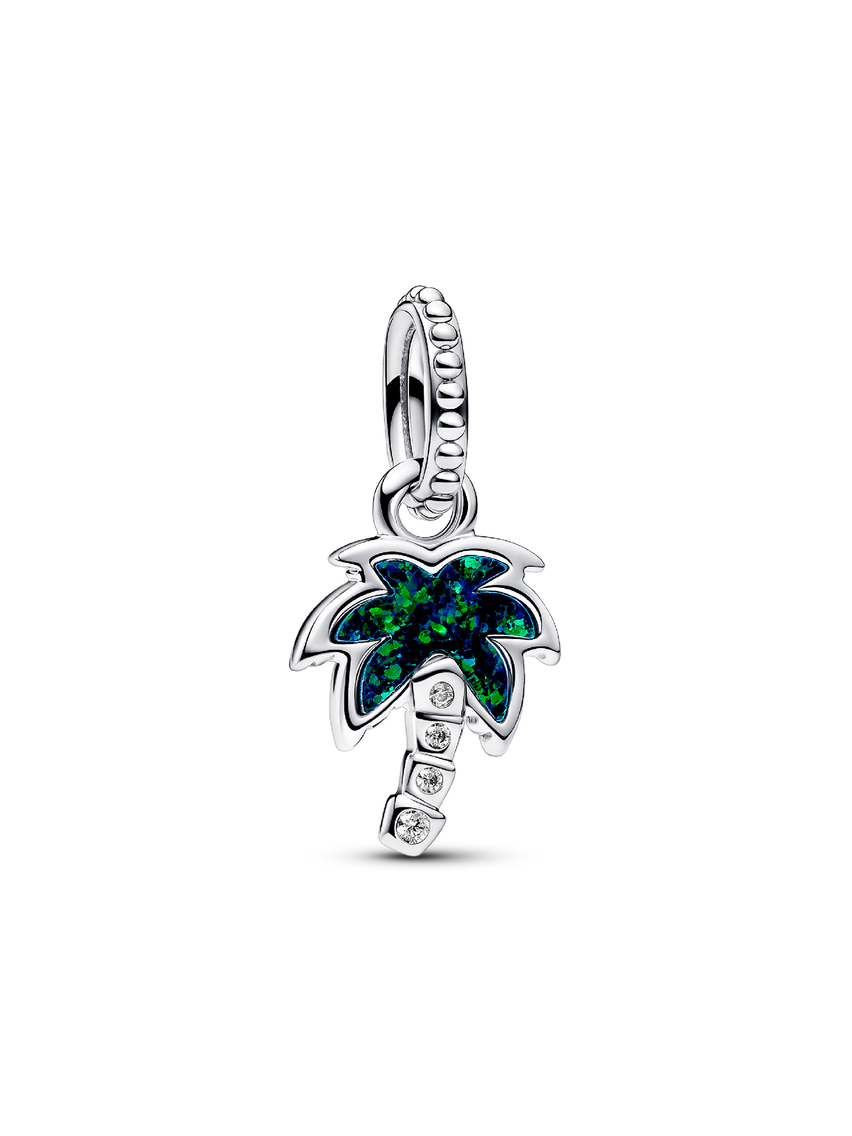 Opalescent Green Palm Tree Dangle Charm - Sterling silver