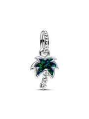 Opalescent Green Palm Tree Dangle Charm - Sterling silver