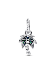 Opalescent Green Palm Tree Dangle Charm - Sterling silver